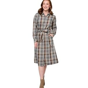 Joan Rivers Regular Plaid Boyfriend Shirt Dress Grey NWOT Size M